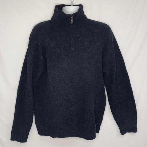 Northern Isles Merino Wool Sweater Men's Medium Quarter Zip Black Stretch - Picture 6 of 6